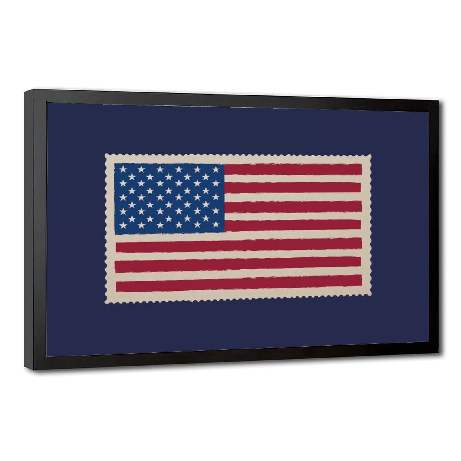 American flag motif on a navy blue field in graphic poster art style — Black Frame HERO