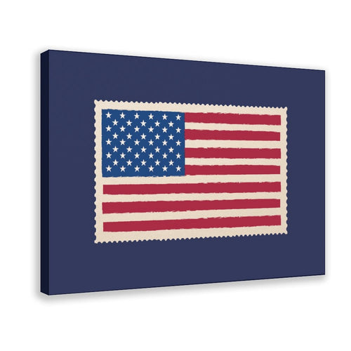 American flag motif on a navy blue field in graphic poster art style — Wrapped Canvas HERO