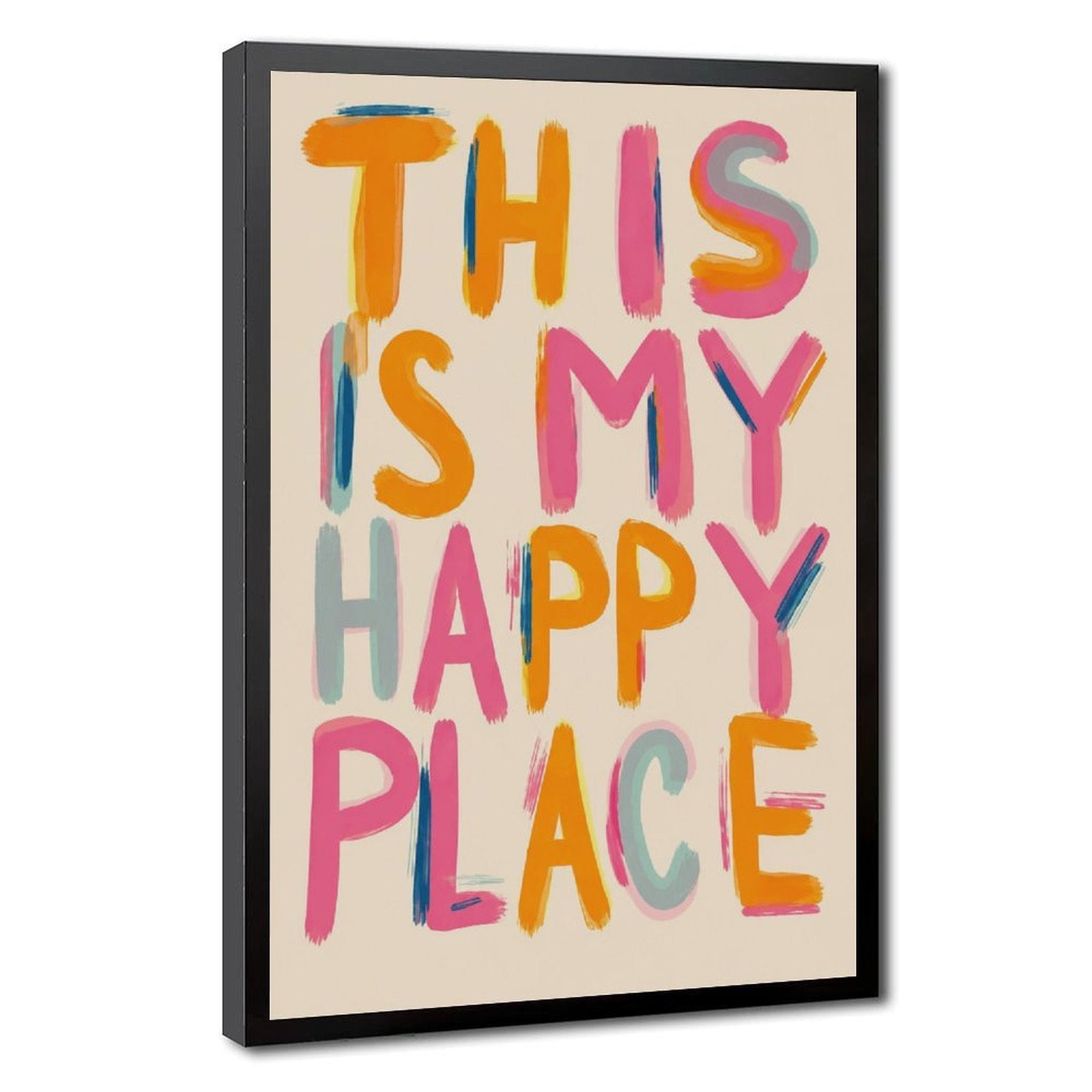 colorful hand-painted typography in orange, pink, aqua tones — Black Frame HERO