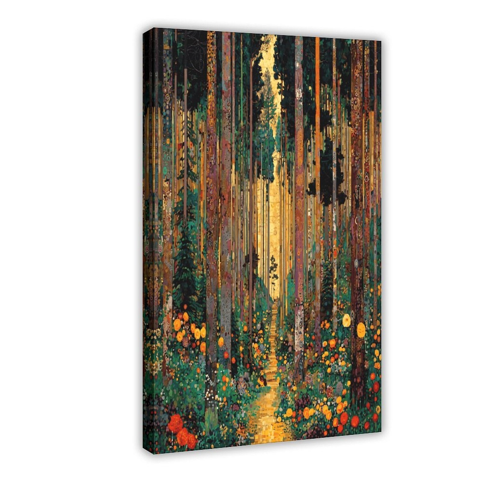 glowing forest path with abstract colorful foliage in abstract landscape style — Wrapped Canvas HERO