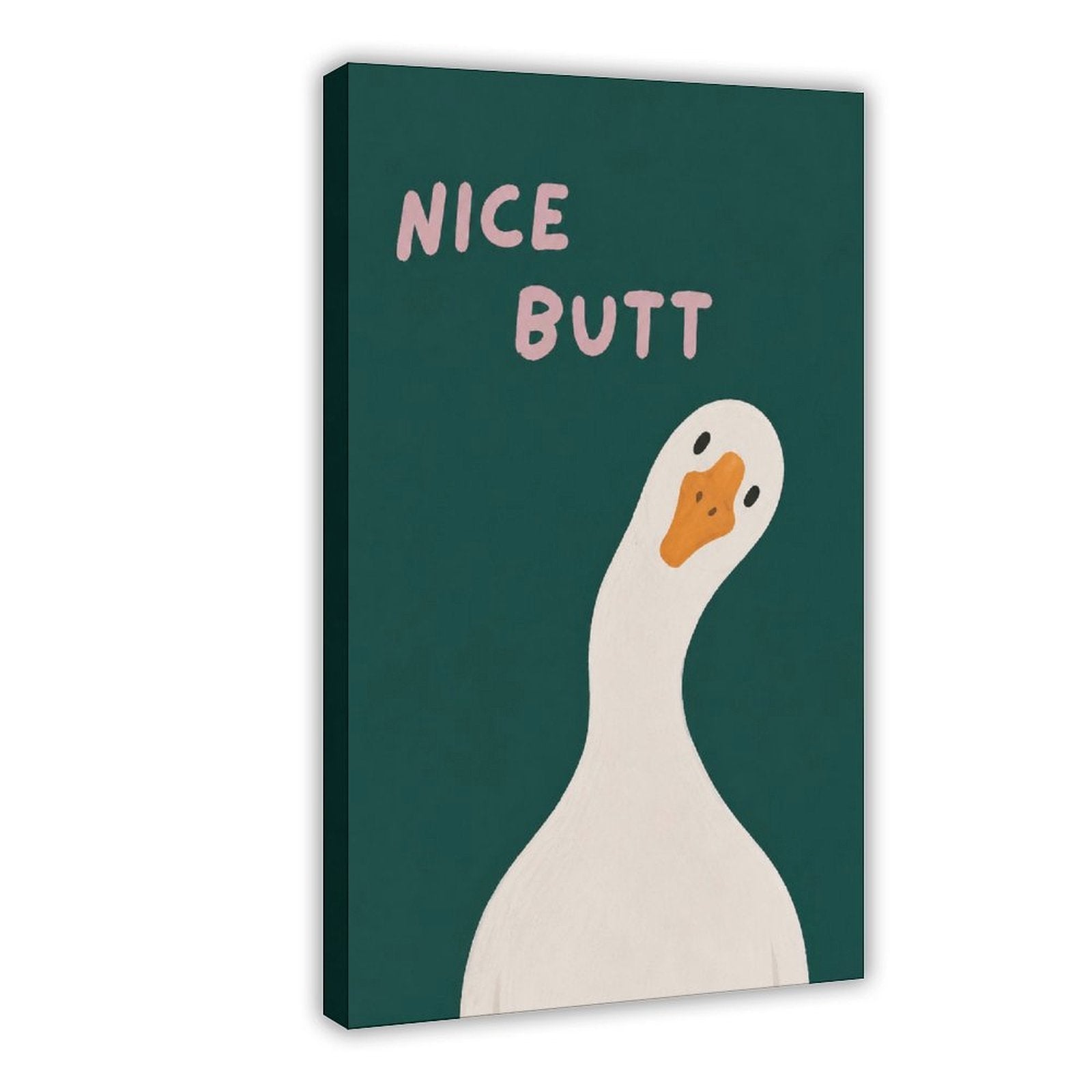 white goose beneath cheeky typography in deep teal, white, pink tones — Wrapped Canvas HERO