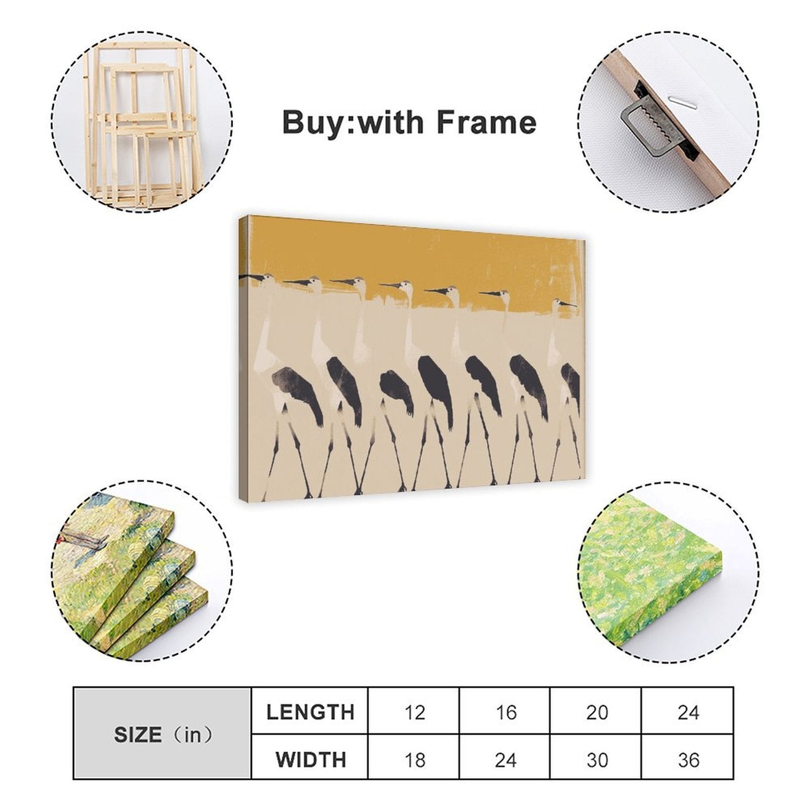 row of stylized pale birds in abstract animal art style — Wrapped Canvas SIZE_GUIDE