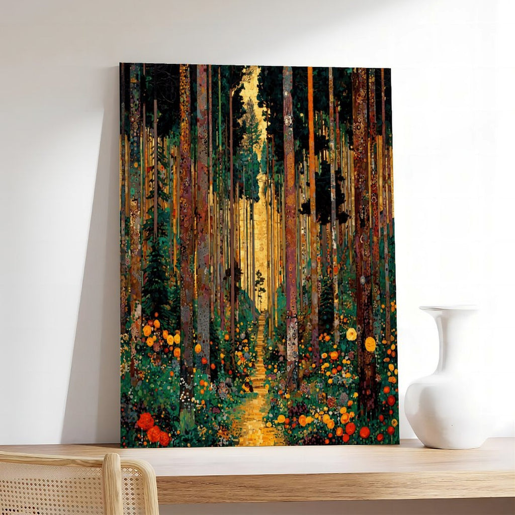 glowing forest path with abstract colorful foliage in abstract landscape style — Wrapped Canvas SCENE_05