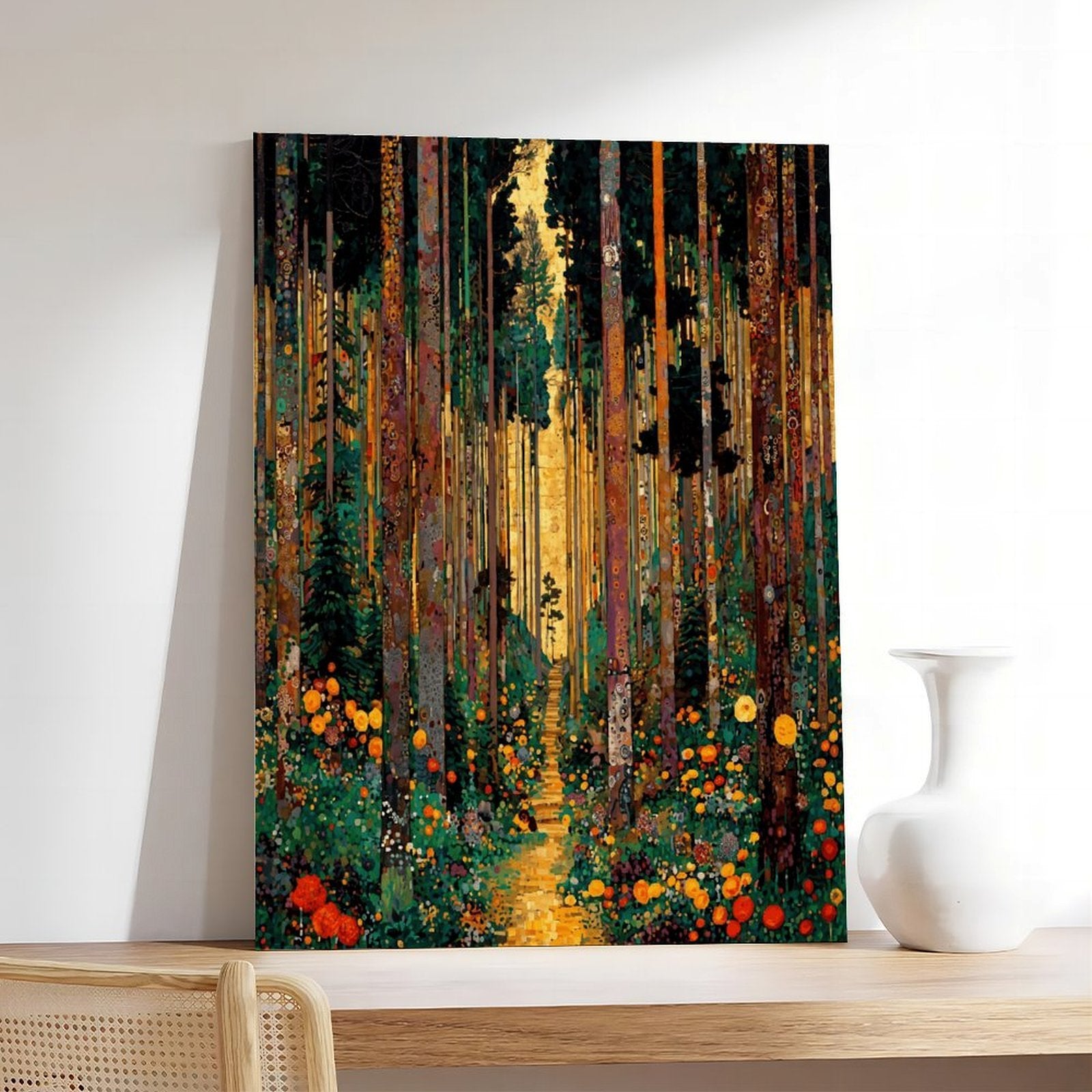 glowing forest path with abstract colorful foliage in abstract landscape style — Wrapped Canvas SCENE_05