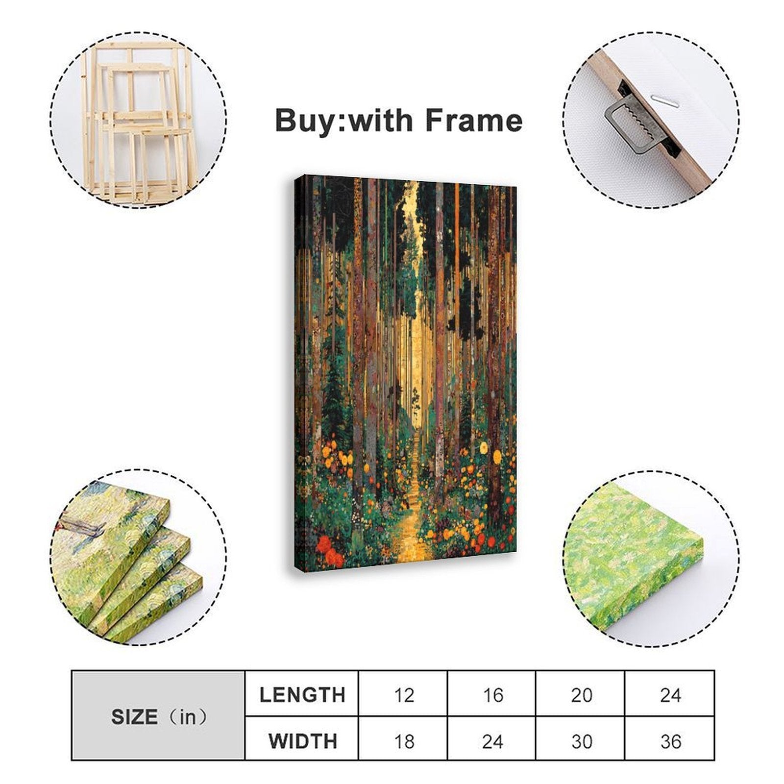 glowing forest path with abstract colorful foliage in abstract landscape style — Wrapped Canvas SIZE_GUIDE
