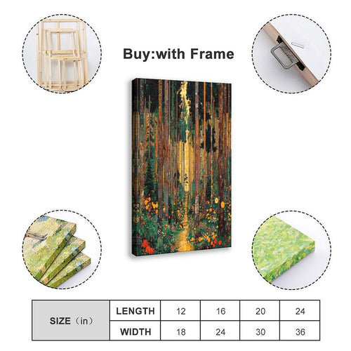 glowing forest path with abstract colorful foliage in abstract landscape style — Wrapped Canvas SIZE_GUIDE