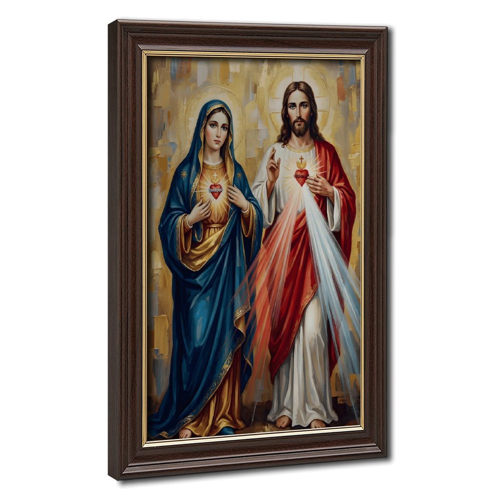 sacred hearts madonna and christ christian — Wood Grain Gold Frame HERO