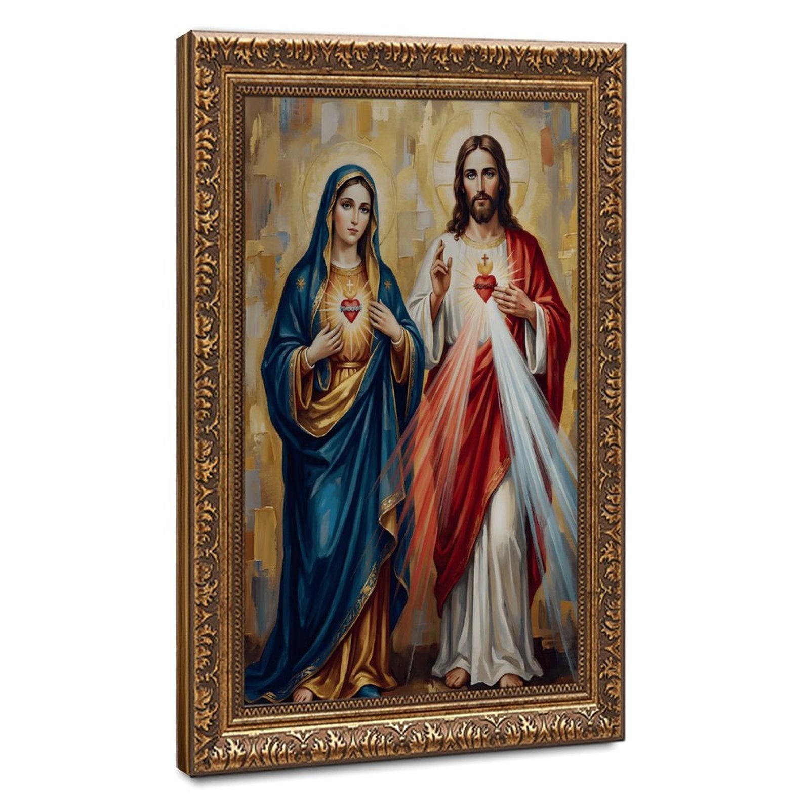 sacred hearts madonna and christ christian — Vintage Gold Frame HERO