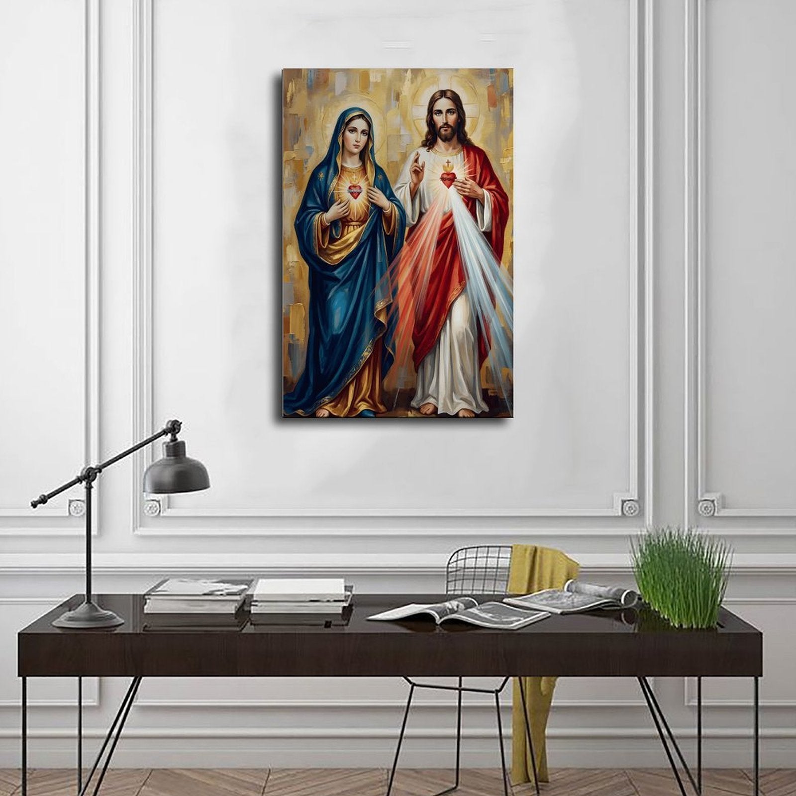 sacred hearts madonna and christ christian — Wrapped Canvas SCENE_01