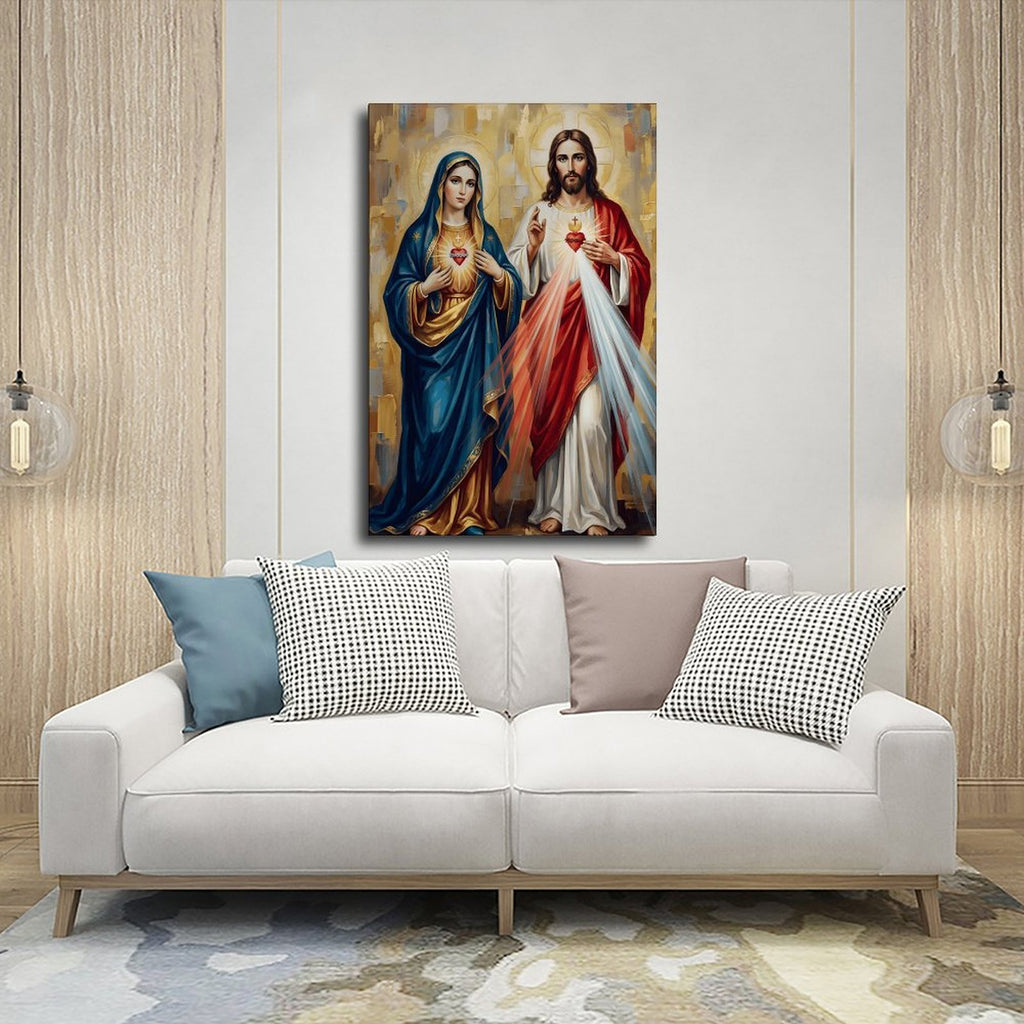 sacred hearts madonna and christ christian — Wrapped Canvas SCENE_03