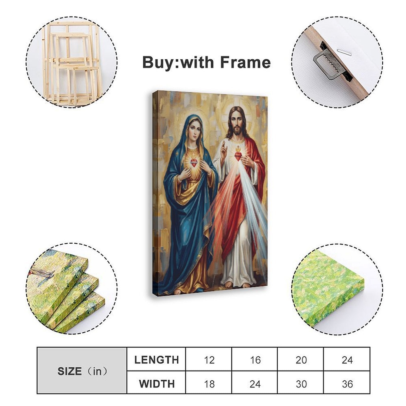 sacred hearts madonna and christ christian — Wrapped Canvas SIZE_GUIDE