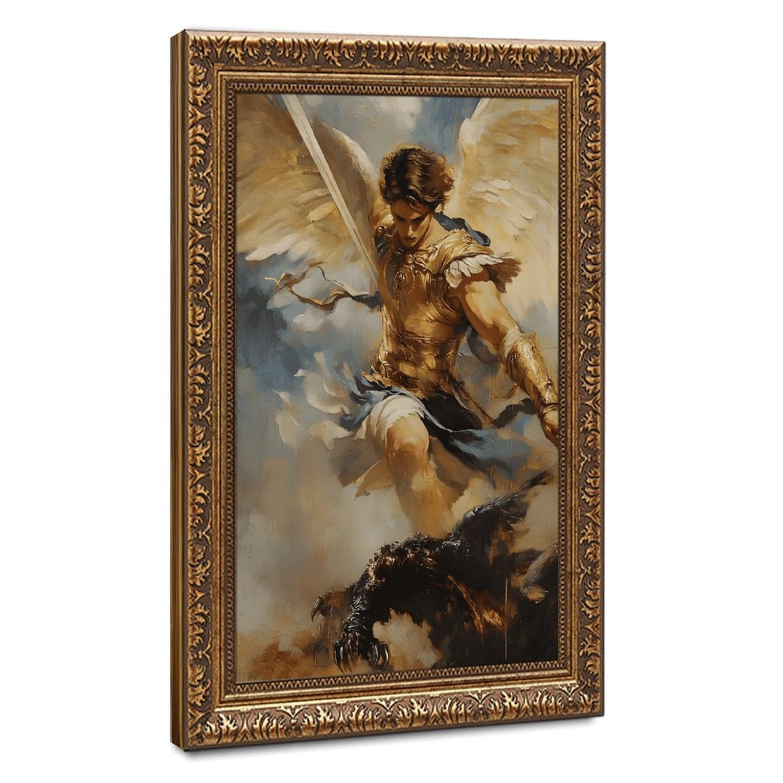 warrior angel sacred battle christian — Vintage Gold Frame HERO
