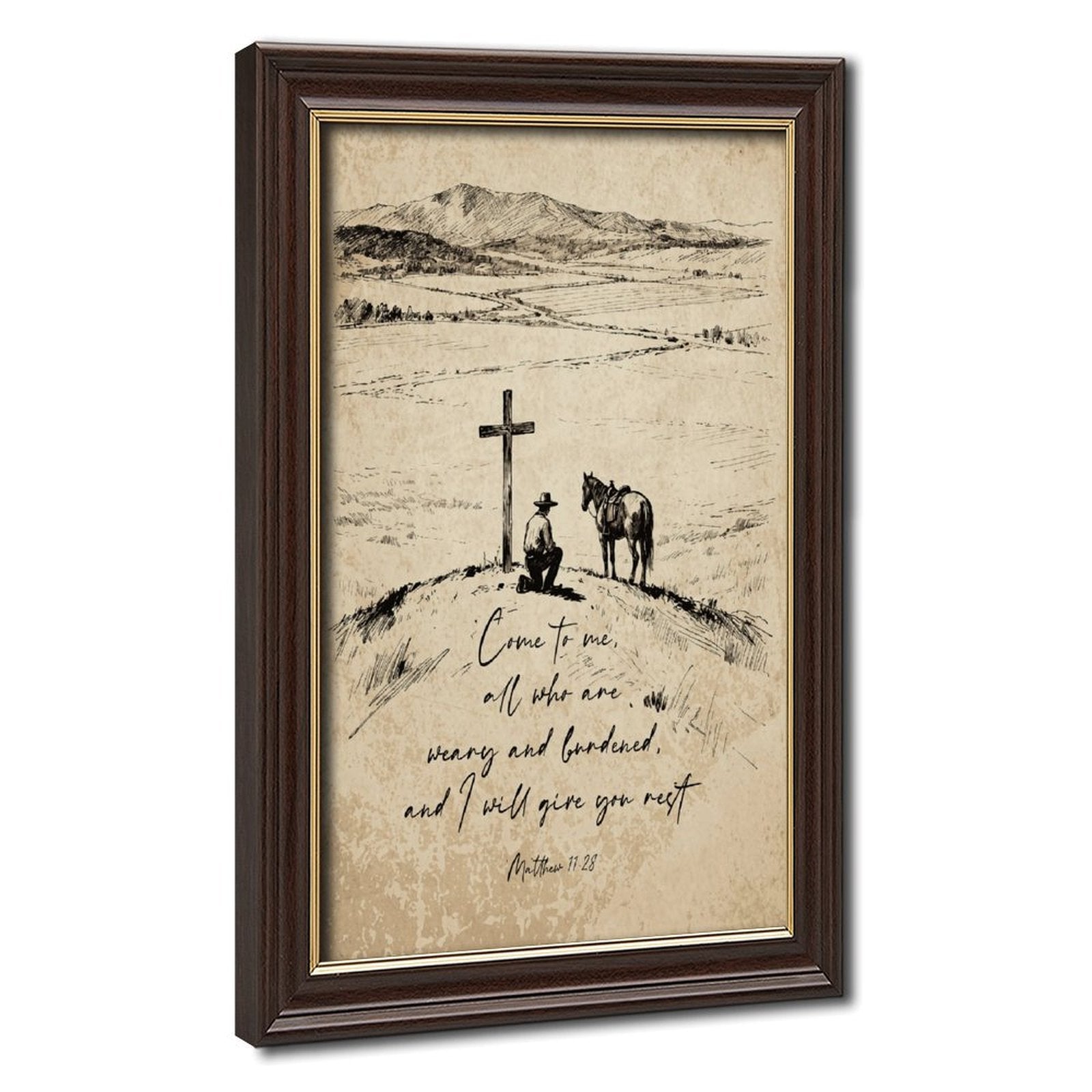 cross and handwritten prayer christian — Wood Grain Gold Frame HERO