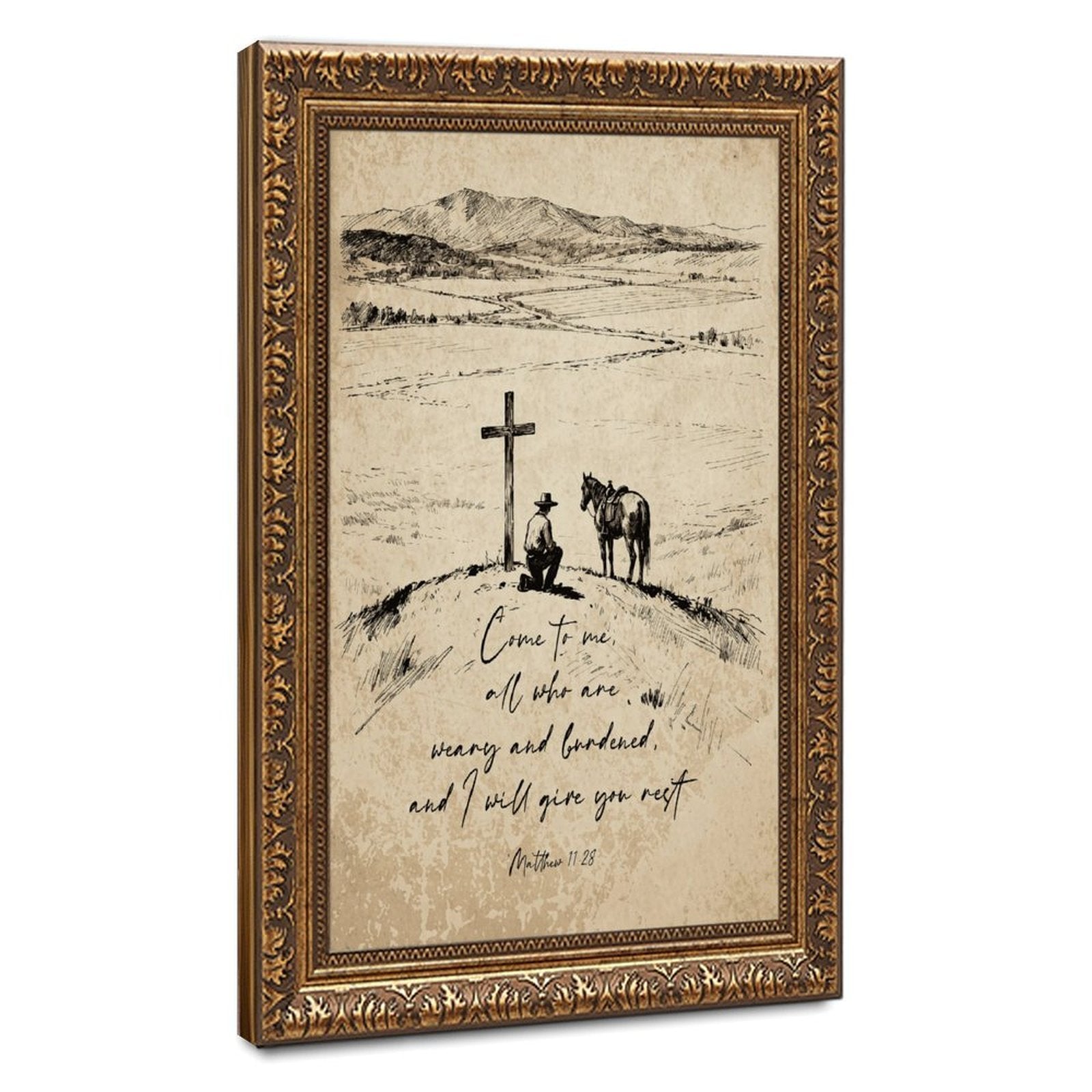 cross and handwritten prayer christian — Vintage Gold Frame HERO