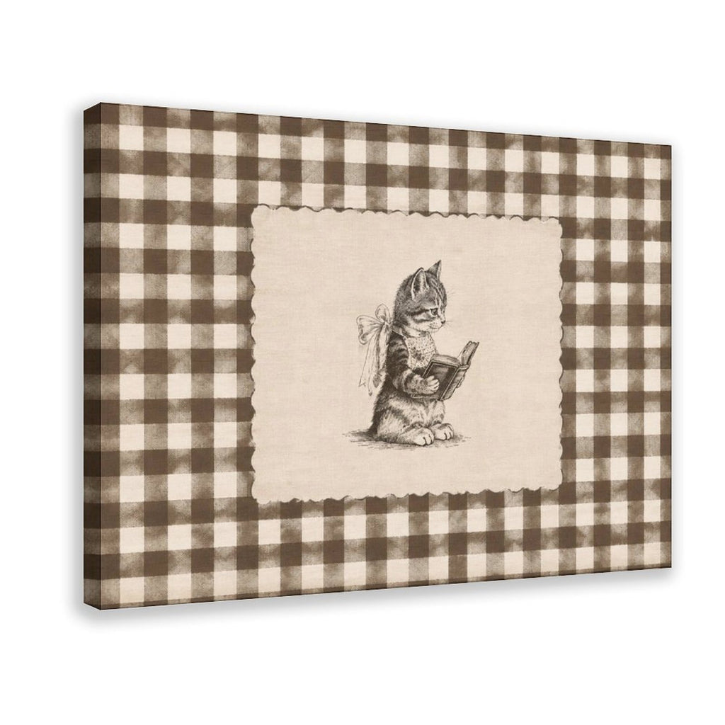 small rabbit reading a book in brown, cream, black tones — Wrapped Canvas HERO