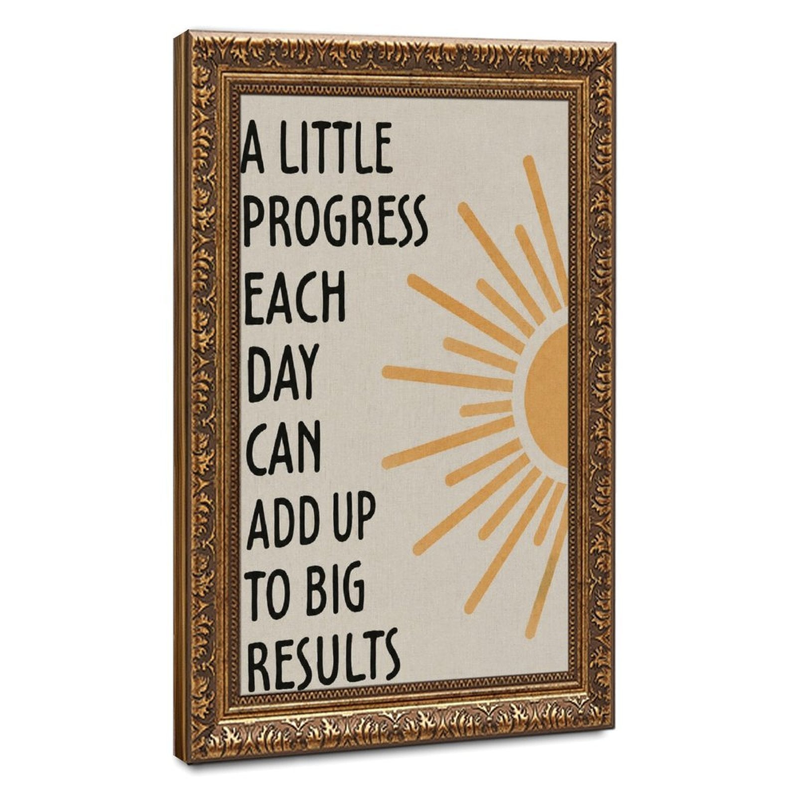 motivational typography with a sunburst motif in black, mustard yellow, cream tones — Vintage Gold Frame HERO