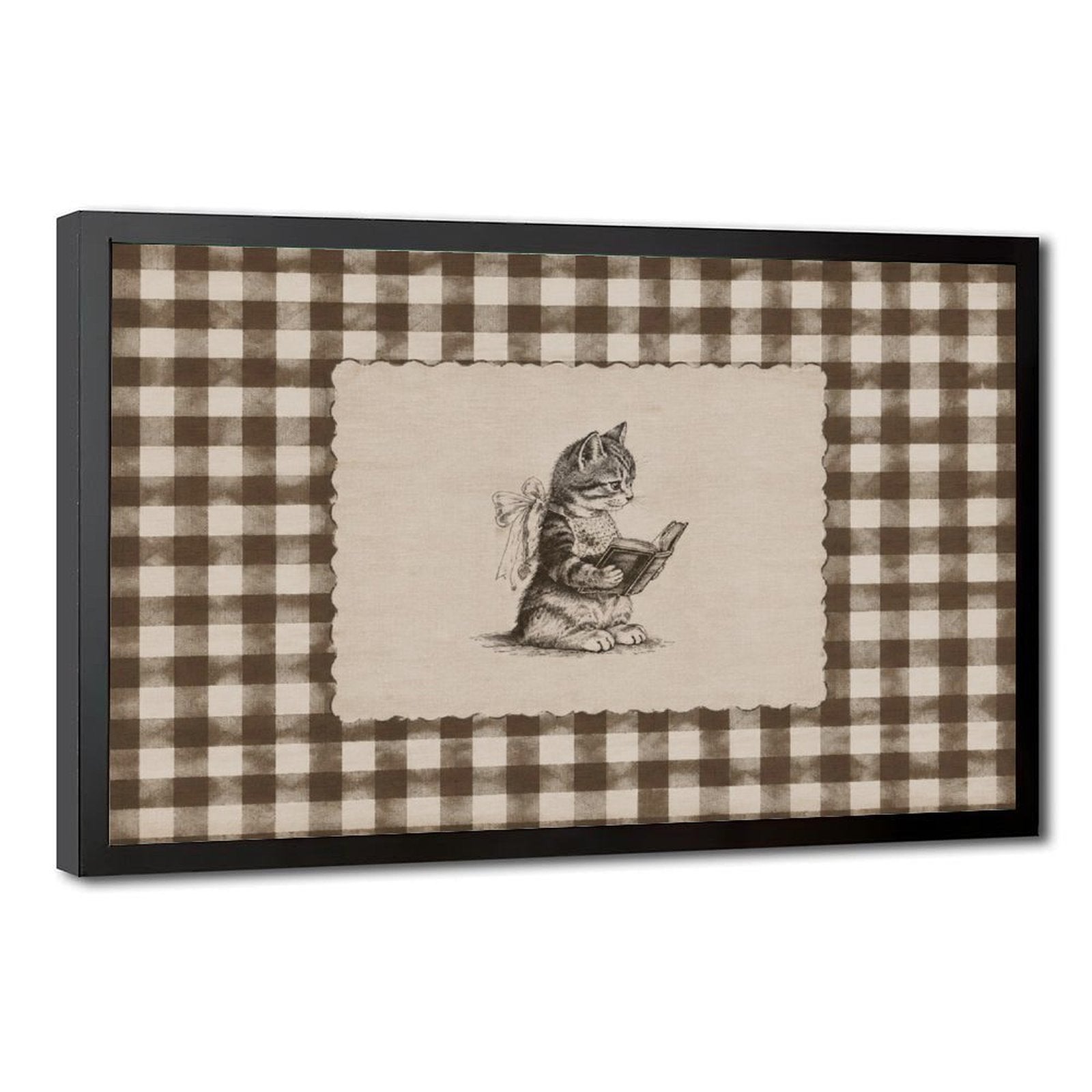 small rabbit reading a book in brown, cream, black tones — Black Frame HERO