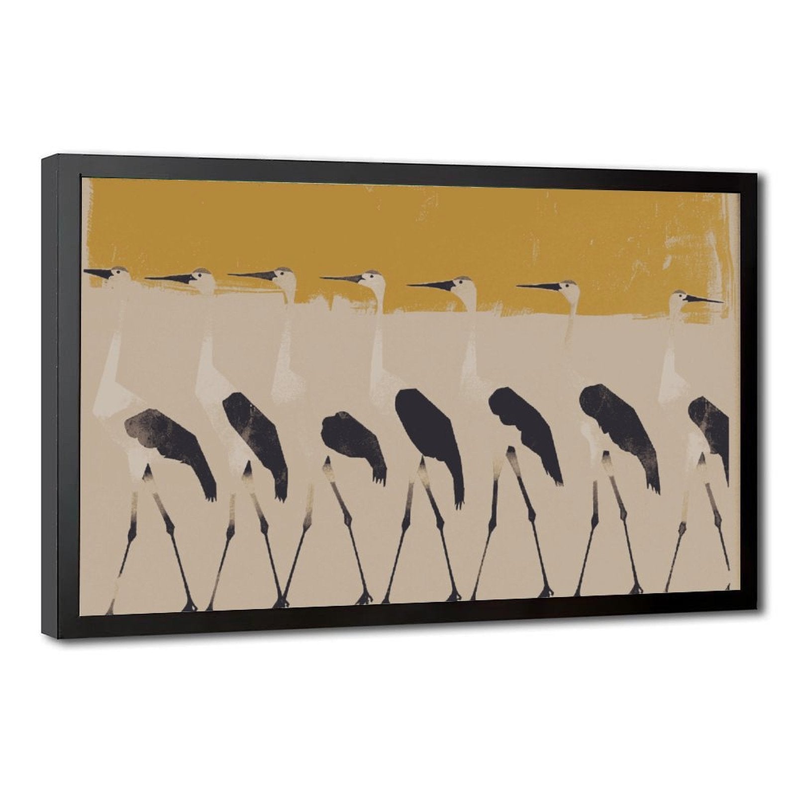 row of stylized pale birds in abstract animal art style — Black Frame HERO