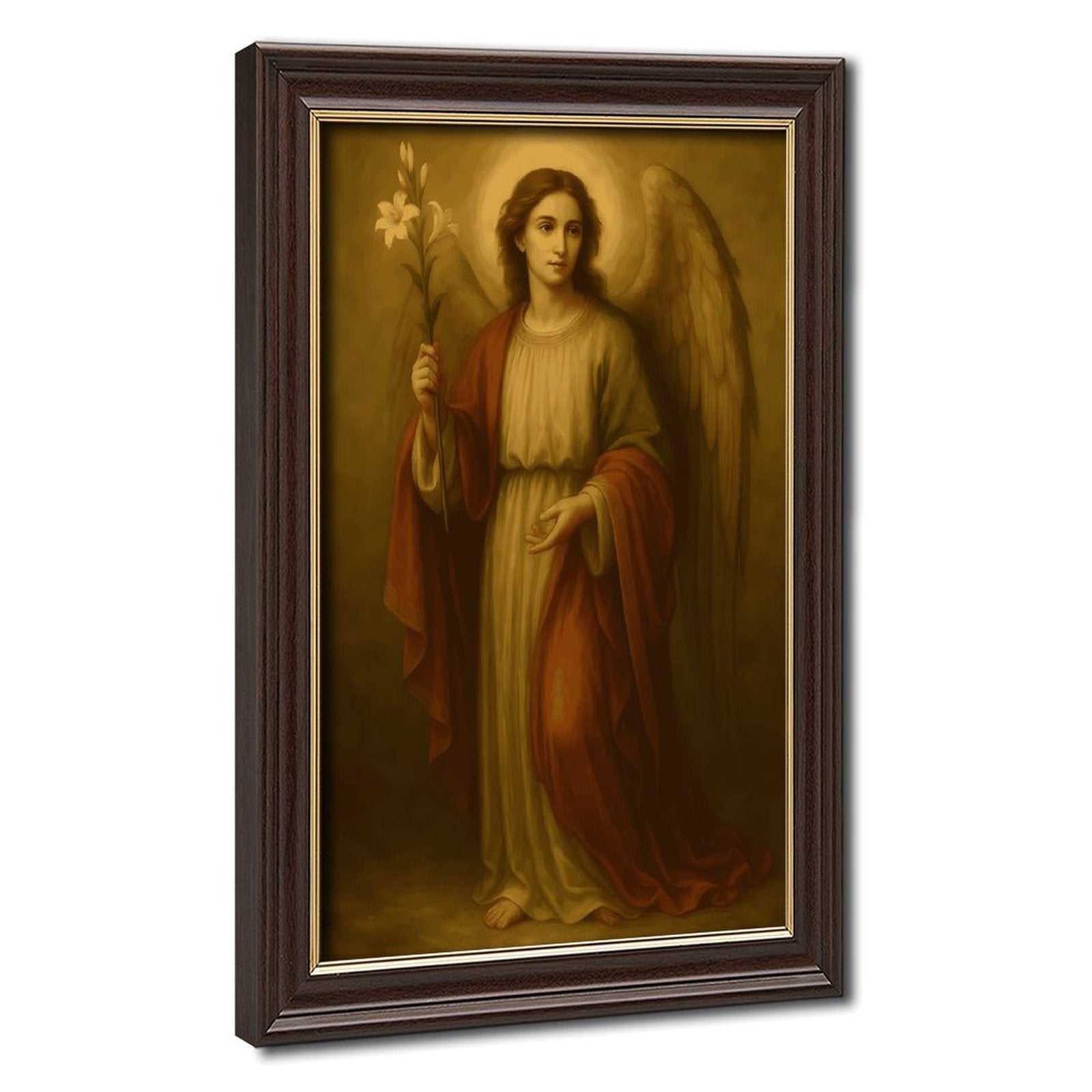 Golden Robed Saint Christian portrait canvas wall art — Wood Grain Gold Frame HERO