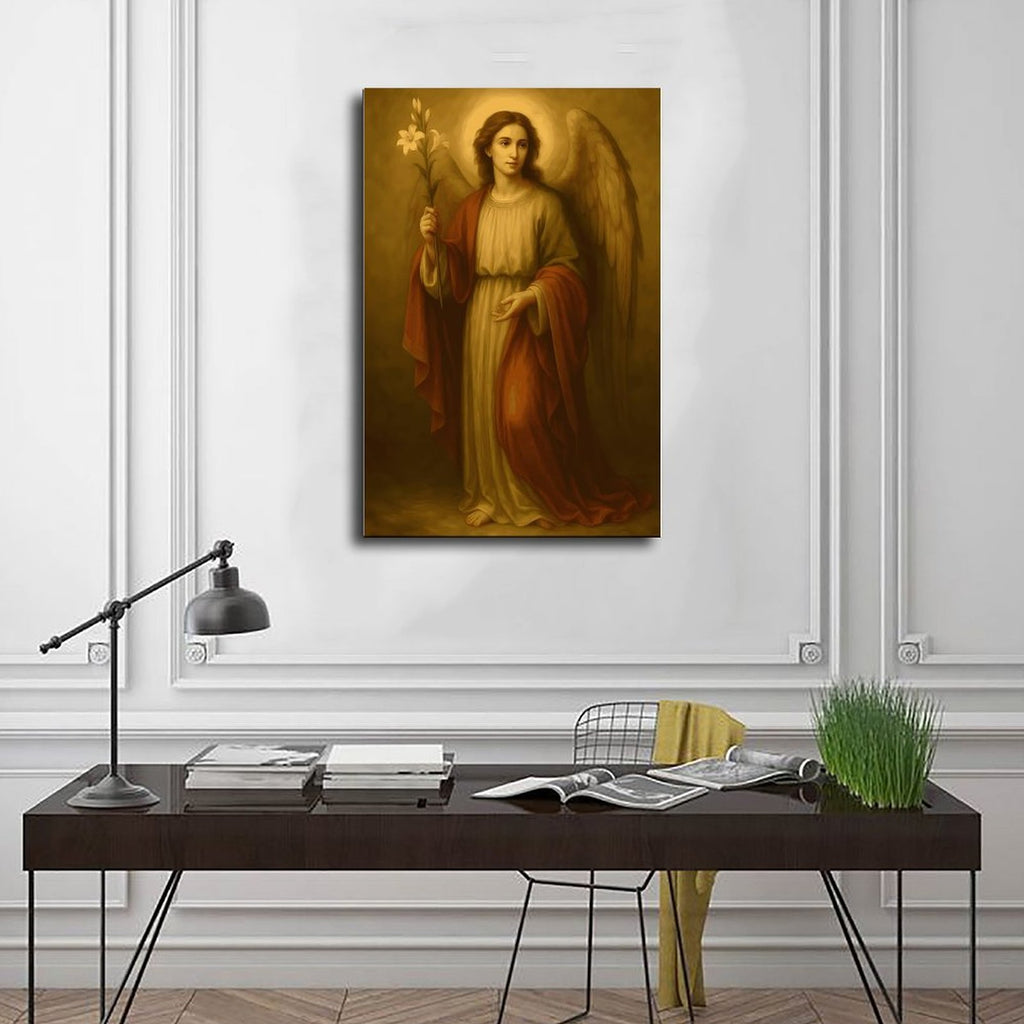 Golden Robed Saint Christian portrait canvas wall art — Wrapped Canvas SCENE_01