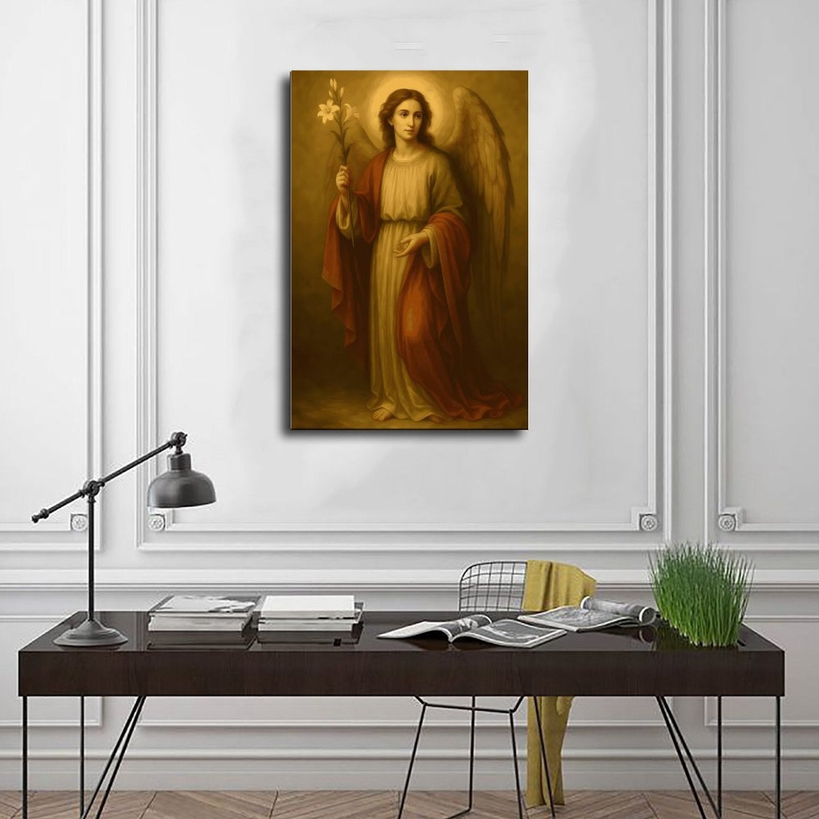 Golden Robed Saint Christian portrait canvas wall art — Wrapped Canvas SCENE_01