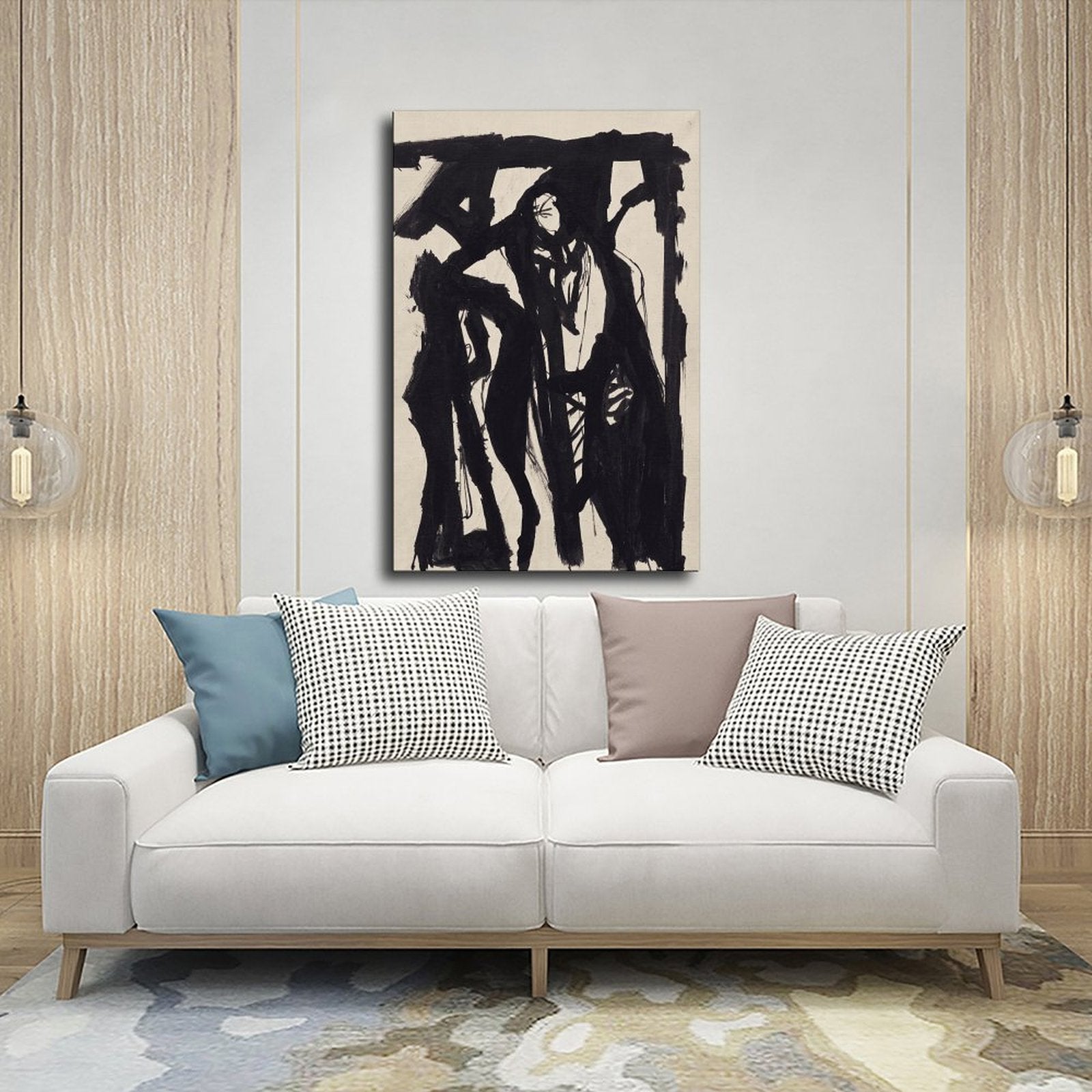 expressive black gestural human figures in gestural abstraction style — Wrapped Canvas SCENE_03
