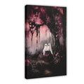 two small sheet ghosts in an enchanted pink forest in magenta, black, soft pink tones — Wrapped Canvas HERO