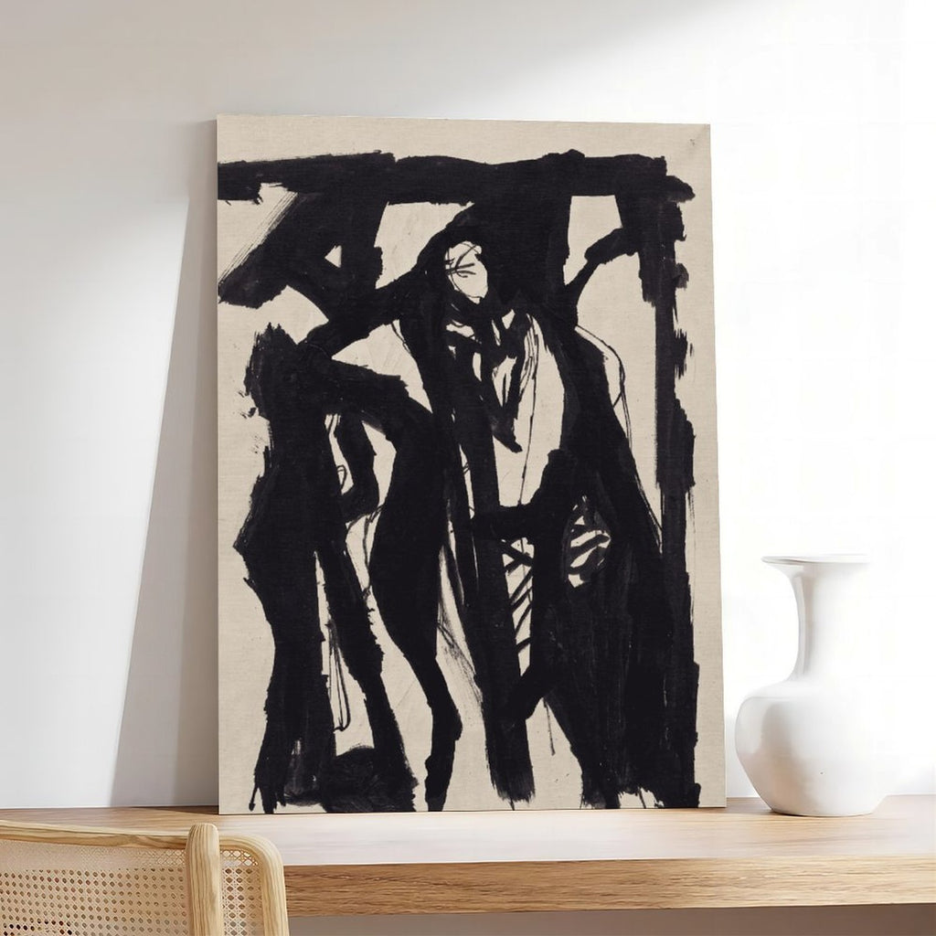 expressive black gestural human figures in gestural abstraction style — Wrapped Canvas SCENE_05