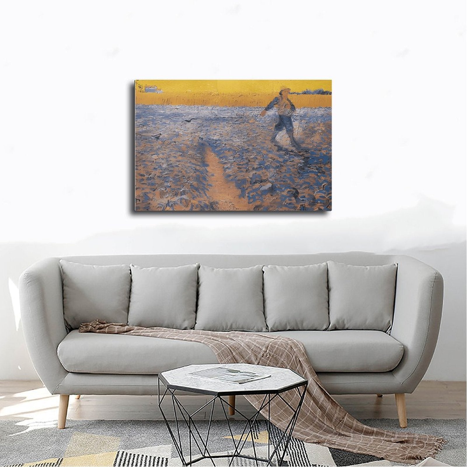 solitary person walking through a blue and gold field in expressive landscape painting style — Wrapped Canvas SCENE_02