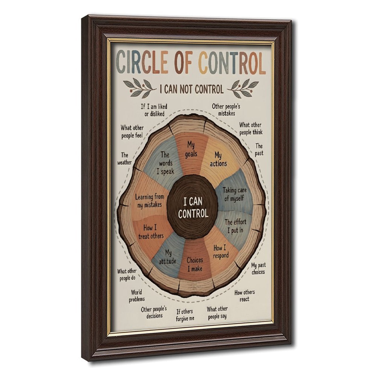 Circle of Control self-reflection infographic in infographic design style — Wood Grain Gold Frame HERO