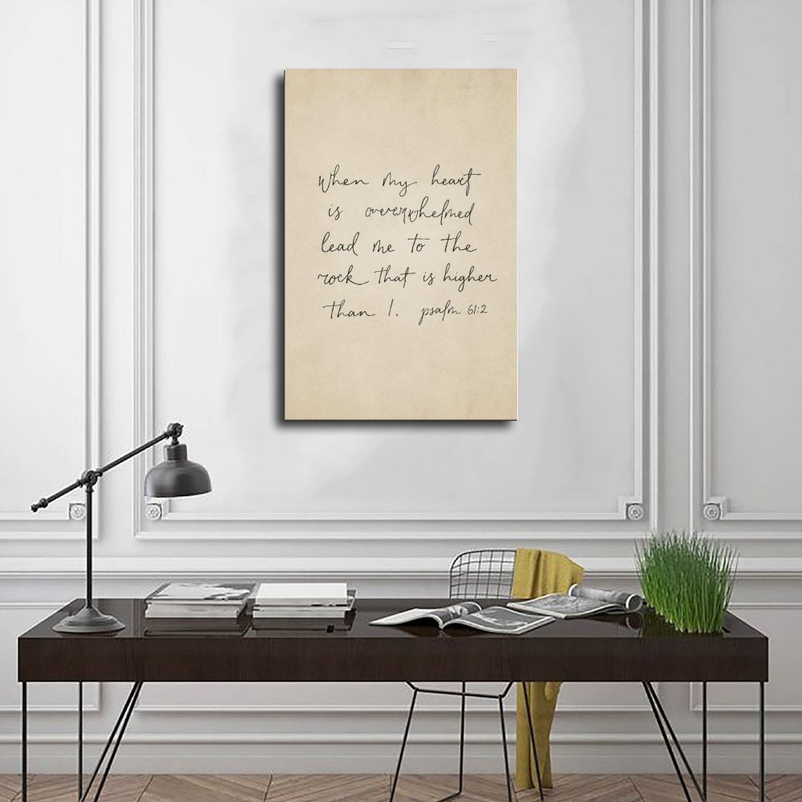 handwritten scripture verse typography in warm cream, soft gray tones — Wrapped Canvas SCENE_01