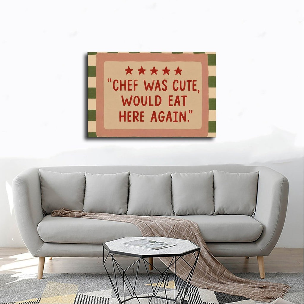 five-star restaurant-style humorous quote in pink, red, green tones — Wrapped Canvas SCENE_02