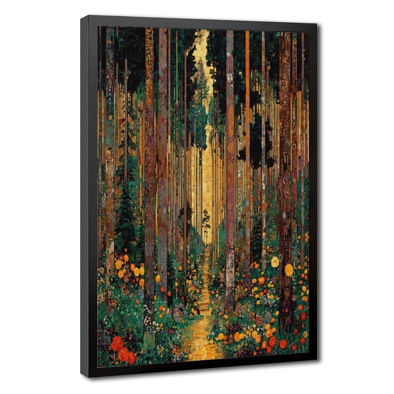 glowing forest path with abstract colorful foliage in abstract landscape style — Black Frame HERO