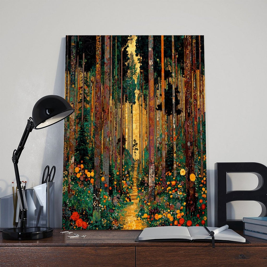glowing forest path with abstract colorful foliage in abstract landscape style — Wrapped Canvas SCENE_06