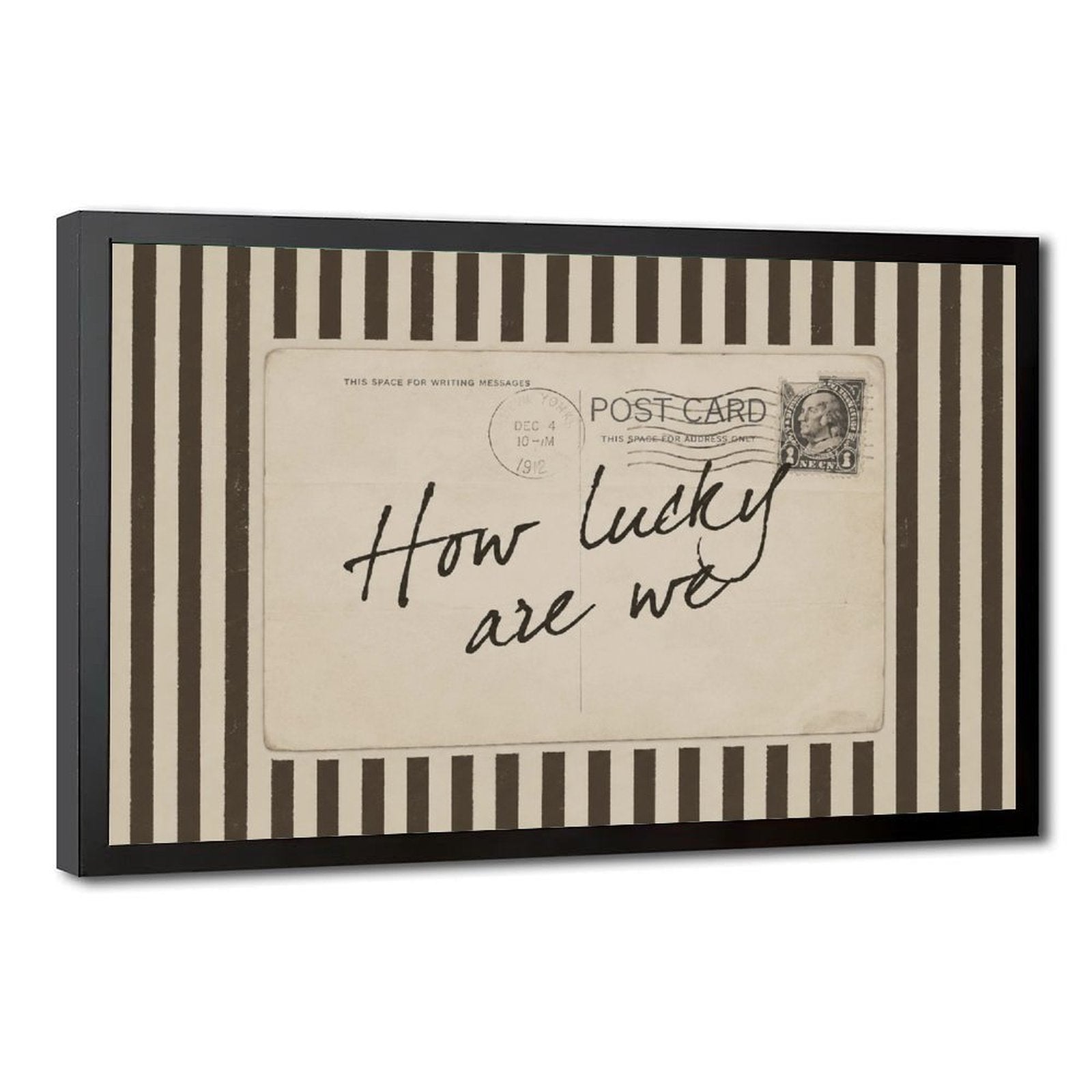 handwritten gratitude quote on a vintage postcard in cream, black, sepia tones — Black Frame HERO