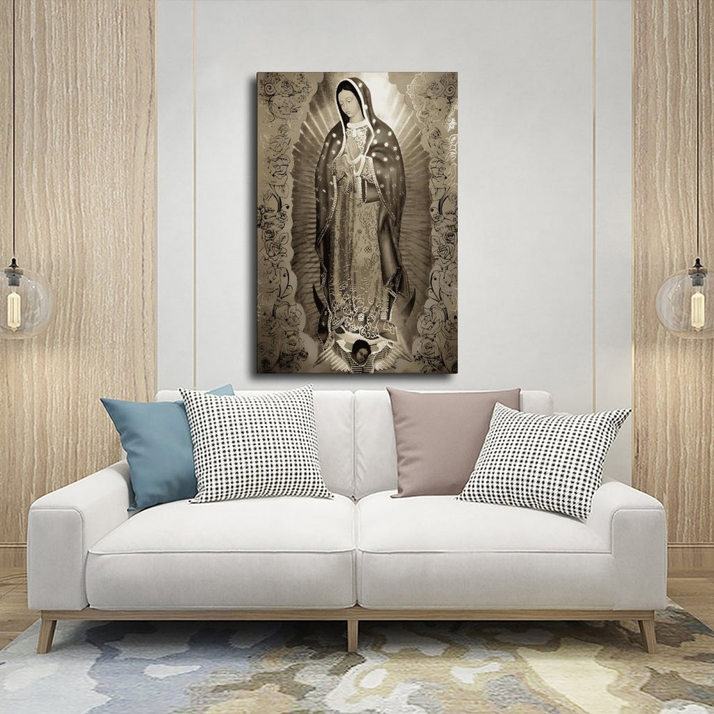 Our Lady of Guadalupe devotional figure in devotional art style — Wrapped Canvas SCENE_03