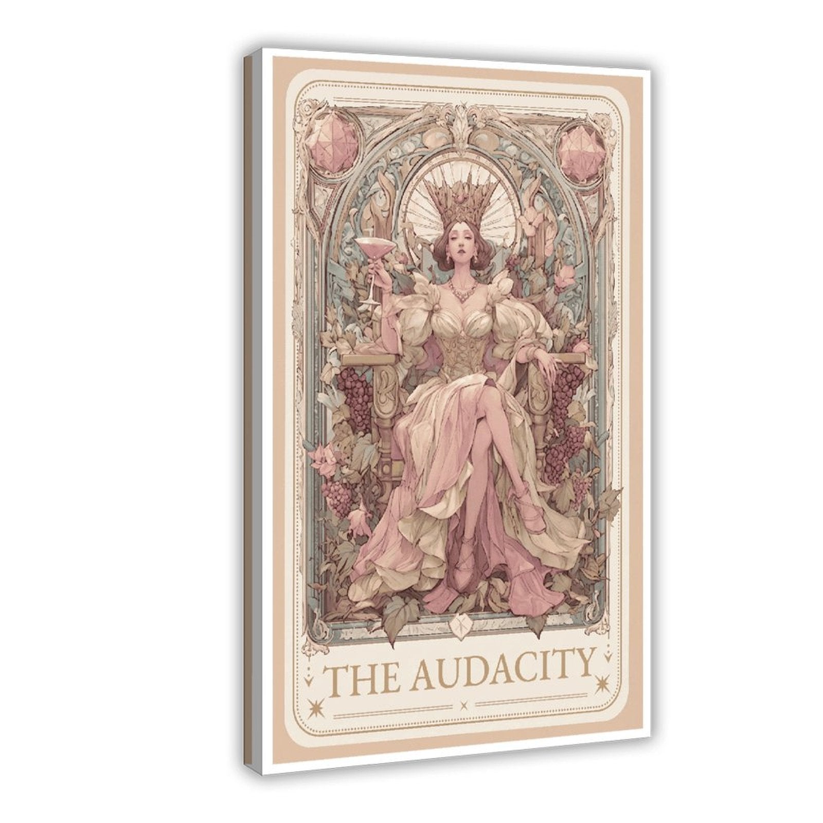 ornate crowned woman seated on a throne in art nouveau-inspired illustration style — Wrapped Canvas HERO