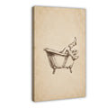 relaxed figure lounging in a clawfoot bathtub with legs raised in sepia, warm cream tones — Wrapped Canvas HERO