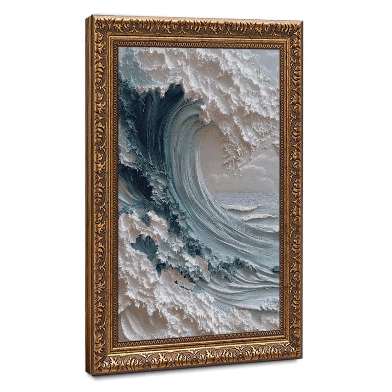 curling ocean wave in seascape art style — Vintage Gold Frame HERO