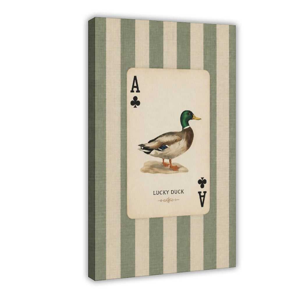 mallard duck illustrated as an ace playing card in sage green, cream, black tones — Wrapped Canvas HERO