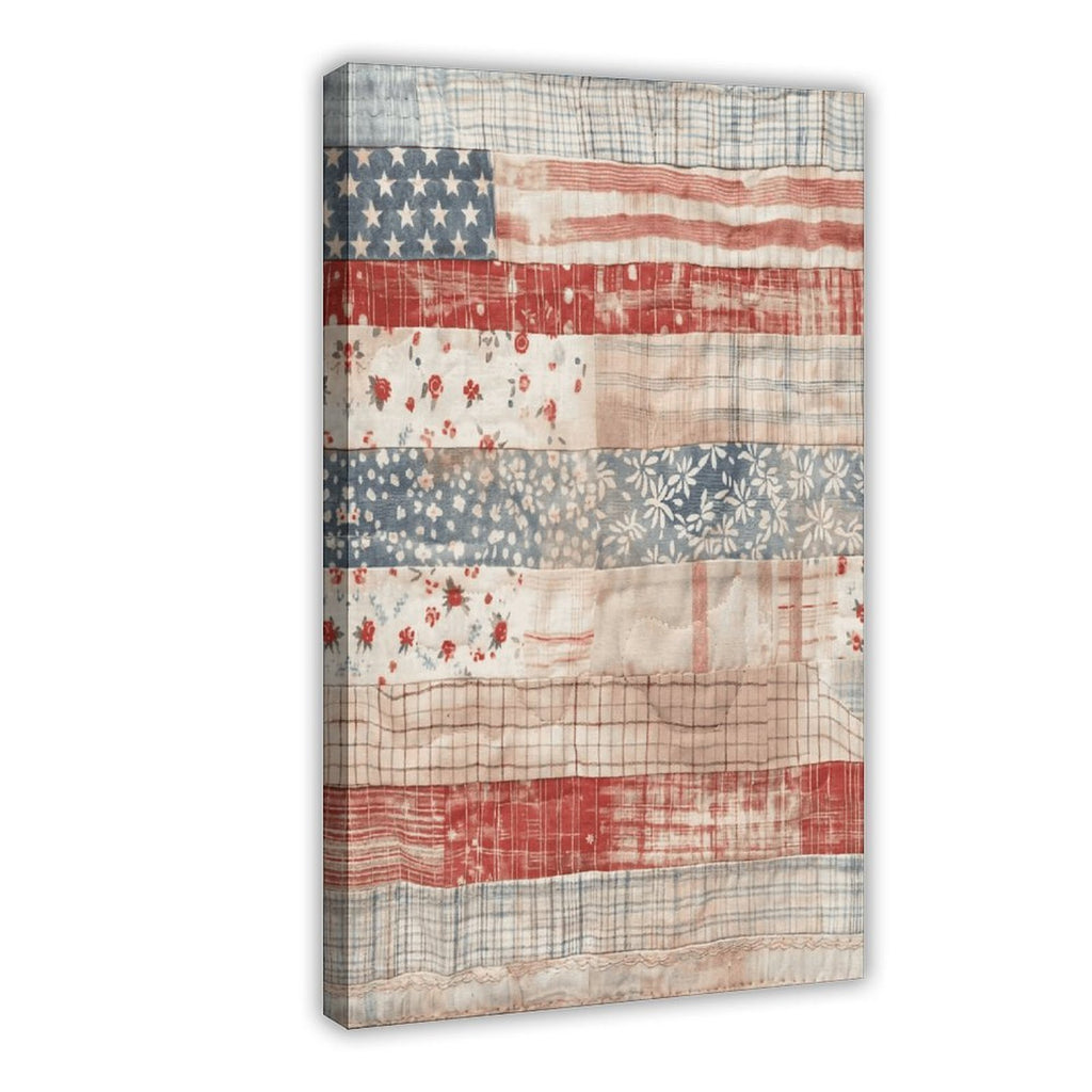 patchwork American flag in folk art style — Wrapped Canvas HERO