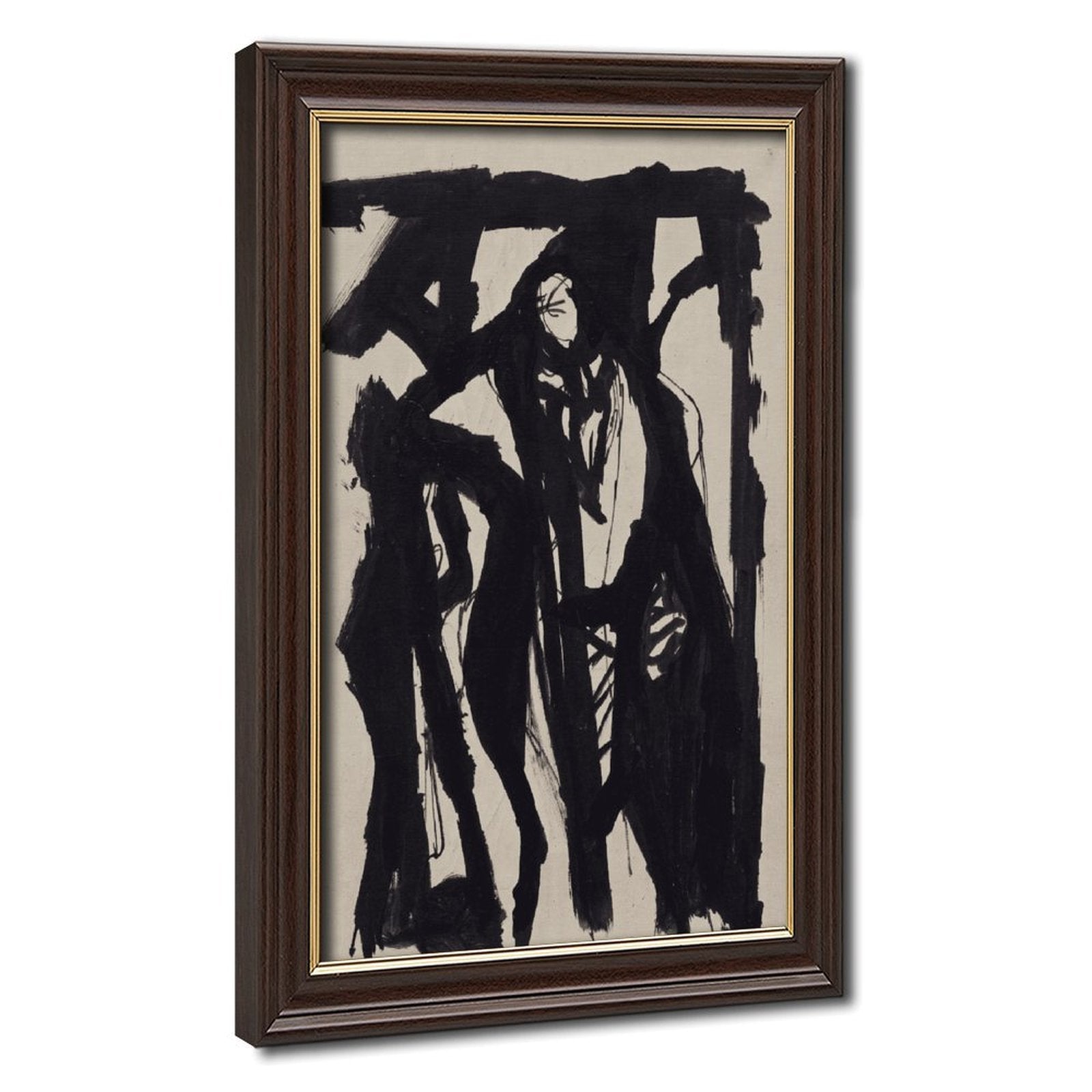 expressive black gestural human figures in gestural abstraction style — Wood Grain Gold Frame HERO