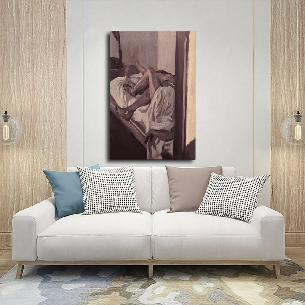 abstract seated figure in muted brown tones in abstract figurative art style — Wrapped Canvas SCENE_03