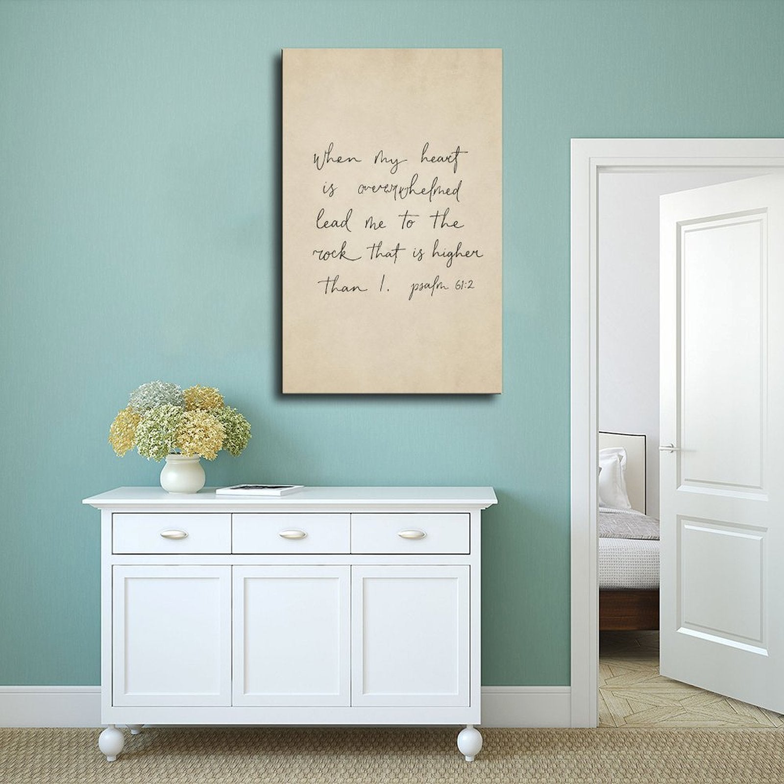 handwritten scripture verse typography in warm cream, soft gray tones — Wrapped Canvas SCENE_02