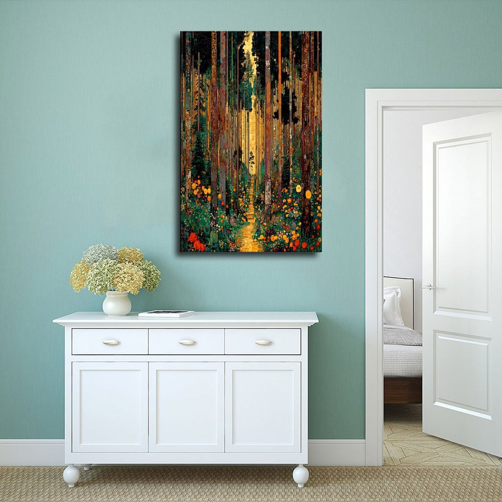 glowing forest path with abstract colorful foliage in abstract landscape style — Wrapped Canvas SCENE_02