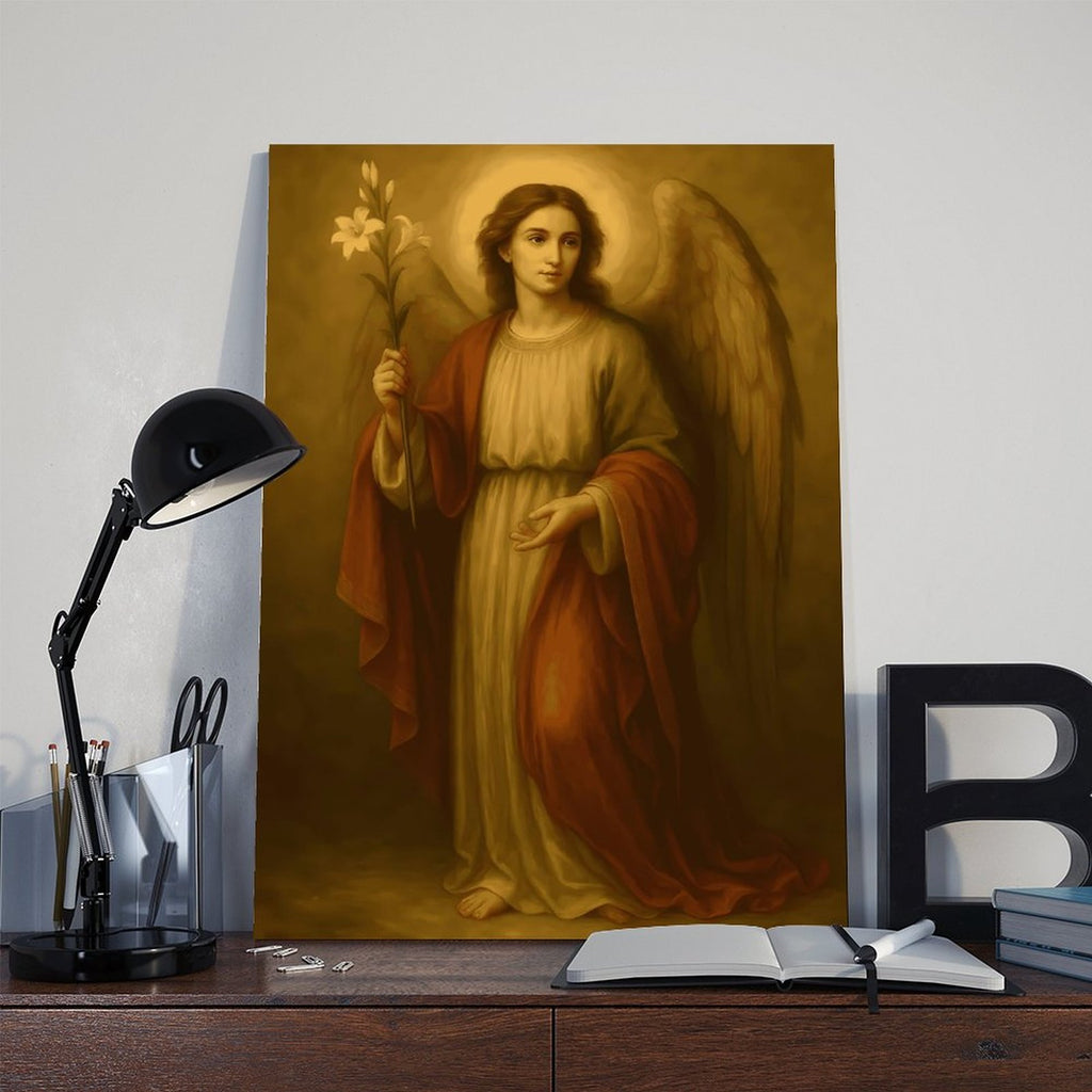 Golden Robed Saint Christian portrait canvas wall art — Wrapped Canvas SCENE_06