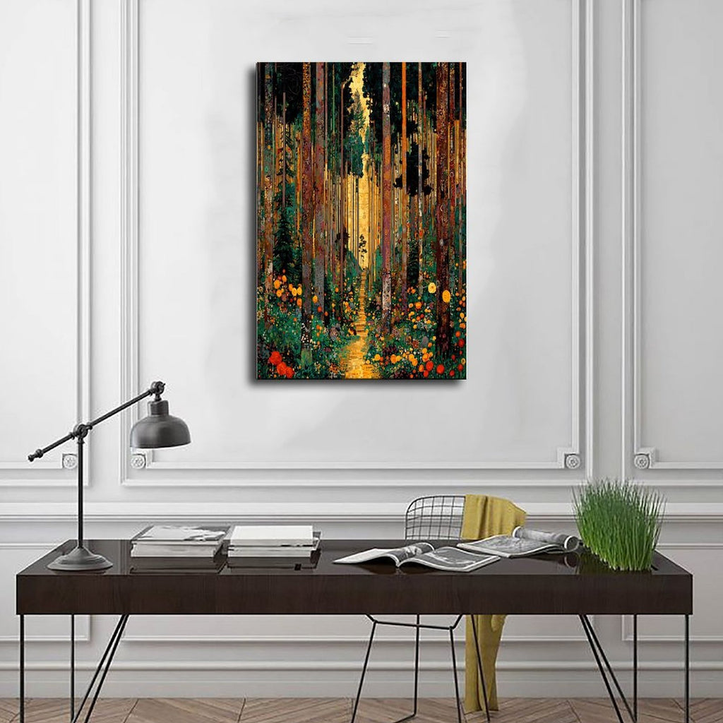 glowing forest path with abstract colorful foliage in abstract landscape style — Wrapped Canvas SCENE_01