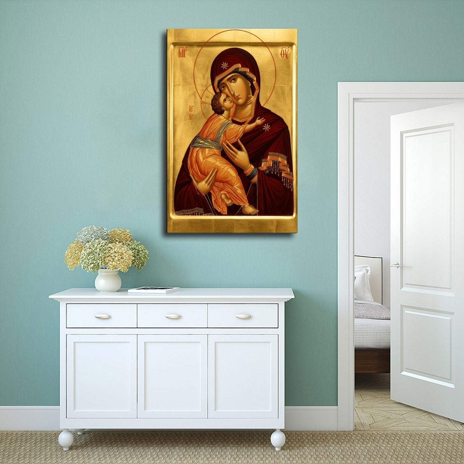 madonna and child sacred icon christian — Wrapped Canvas SCENE_02