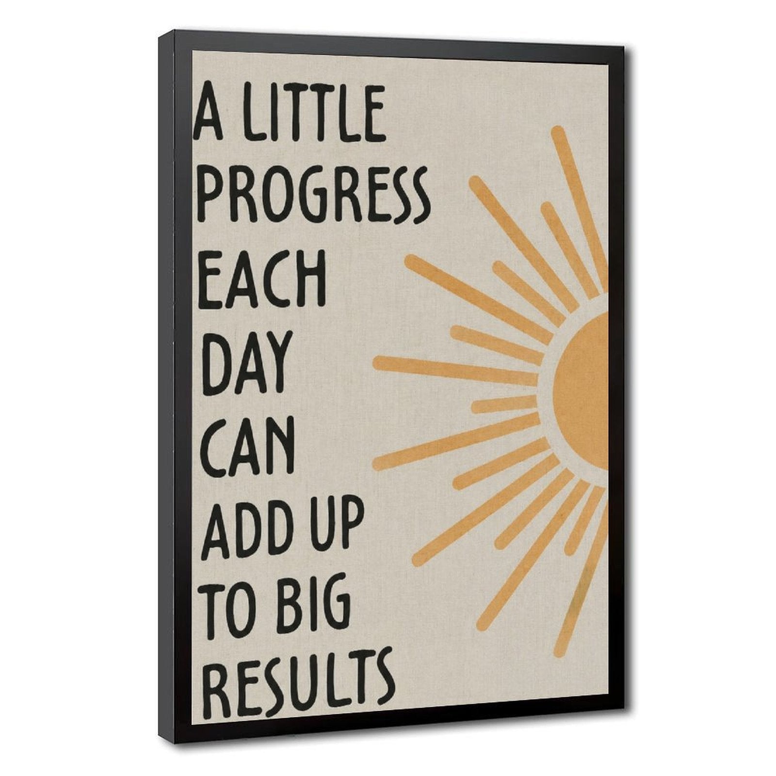 motivational typography with a sunburst motif in black, mustard yellow, cream tones — Black Frame HERO