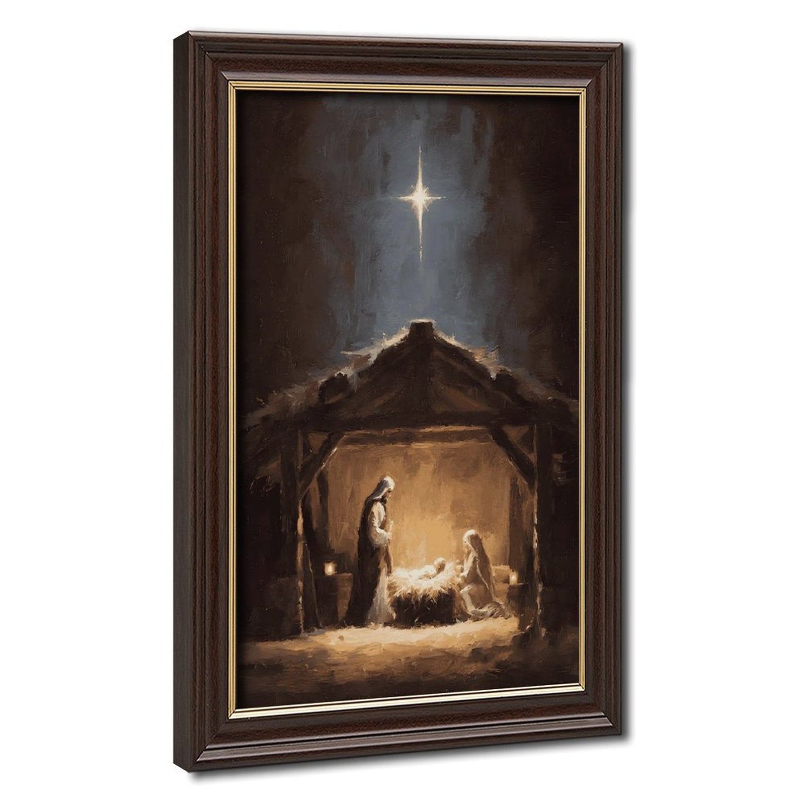 nativity manger holy night christian — Wood Grain Gold Frame HERO